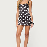 Polka Dot Cupped Satin Effect Mini Dress