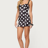 Polka Dot Cupped Satin Effect Mini Dress