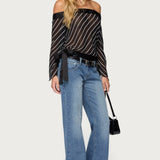 Diagonal Striped Off Shoulder Chiffon Top