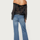 Diagonal Striped Off Shoulder Chiffon Top