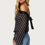 Diagonal Striped Off Shoulder Chiffon Top