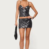 Stajie Diamond Sequin Cut Out Top