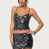 Stajie Diamond Sequin Cut Out Top