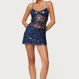 Beaded & Sequin Backless Mini Dress
