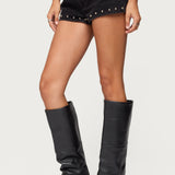 Grommet & Stud Denim Micro Shorts