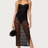 Sheer Lace Built In Bodysuit Midi Dress