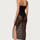 Sheer Lace Built In Bodysuit Midi Dress