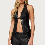 Reese Split Front Faux Leather Top