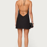 Bead Backless Cowl Neck Mini Dress
