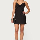 Bead Backless Cowl Neck Mini Dress