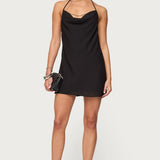 Bead Backless Cowl Neck Mini Dress
