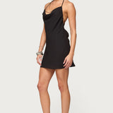 Bead Backless Cowl Neck Mini Dress