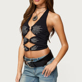Lettie Rhinestone Cut Out Halter Top