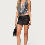 Sequin Backless Halter Neck Top