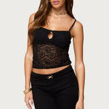 Janice Sheer Lace Keyhole Tank Top