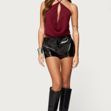 Chiffon Backless Cowl Neck Top