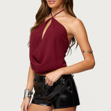 Chiffon Backless Cowl Neck Top