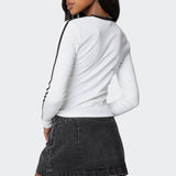 Contrast V Neck Long Sleeve T Shirt