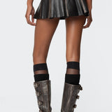 Vintage Washed Faux Leather Pleated Skort