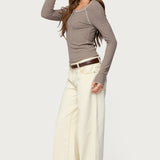 Ensley Contrast Stitch Henley Top