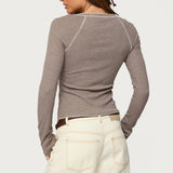 Ensley Contrast Stitch Henley Top