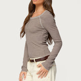 Ensley Contrast Stitch Henley Top