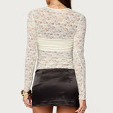 Rosette Bandeau Sheer Lace Top