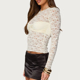 Rosette Bandeau Sheer Lace Top