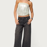 Leira Silky Sparkly Strapless Top