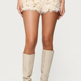 Faux Feather Sequin Micro Shorts