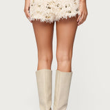 Faux Feather Sequin Micro Shorts