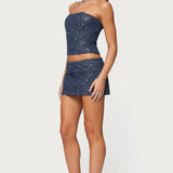 Sora Sequin Denim Mini Skort