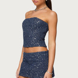 Sora Sequin Distressed Denim Corset