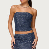 Sora Sequin Distressed Denim Corset