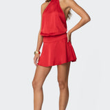 Scarf Halter Open Back Mini Dress