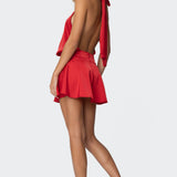 Scarf Halter Open Back Mini Dress