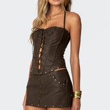 Stormi Lace Up Faux Leather Corset
