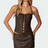 Stormi Lace Up Faux Leather Corset