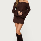 Off Shoulder Sequin Knit Mini Dress