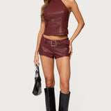 Alba Faux Leather High Neck Top