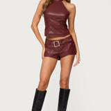 Alba Faux Leather High Neck Top