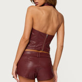 Alba Faux Leather High Neck Top