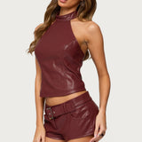 Alba Faux Leather High Neck Top