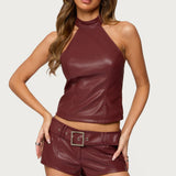 Alba Faux Leather High Neck Top