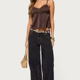 Blanca Satin Effect Lace Trim Tank Top