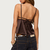Blanca Satin Effect Lace Trim Tank Top
