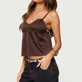 Blanca Satin Effect Lace Trim Tank Top