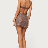 Sequin Lace Backless Mini Dress