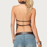 Satin Effect Backless Cowl Neck Top