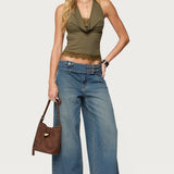 Layered Lacey Cowl Neck Halter Top